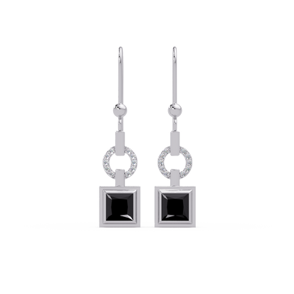 1.5 CTW princess-cut colorstone drop earrings in White gold, Onyx