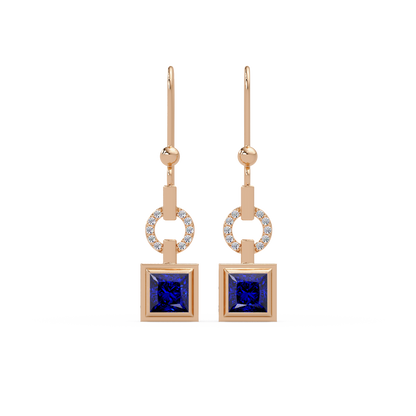 1.5 CTW princess-cut colorstone drop earrings in Rose gold, Sapphire Blue