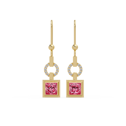 1.5 CTW princess-cut colorstone drop earrings in Gold, Tourmaline Pink