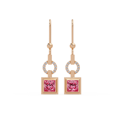 1.5 CTW princess-cut colorstone drop earrings in Rose gold, Tourmaline Pink