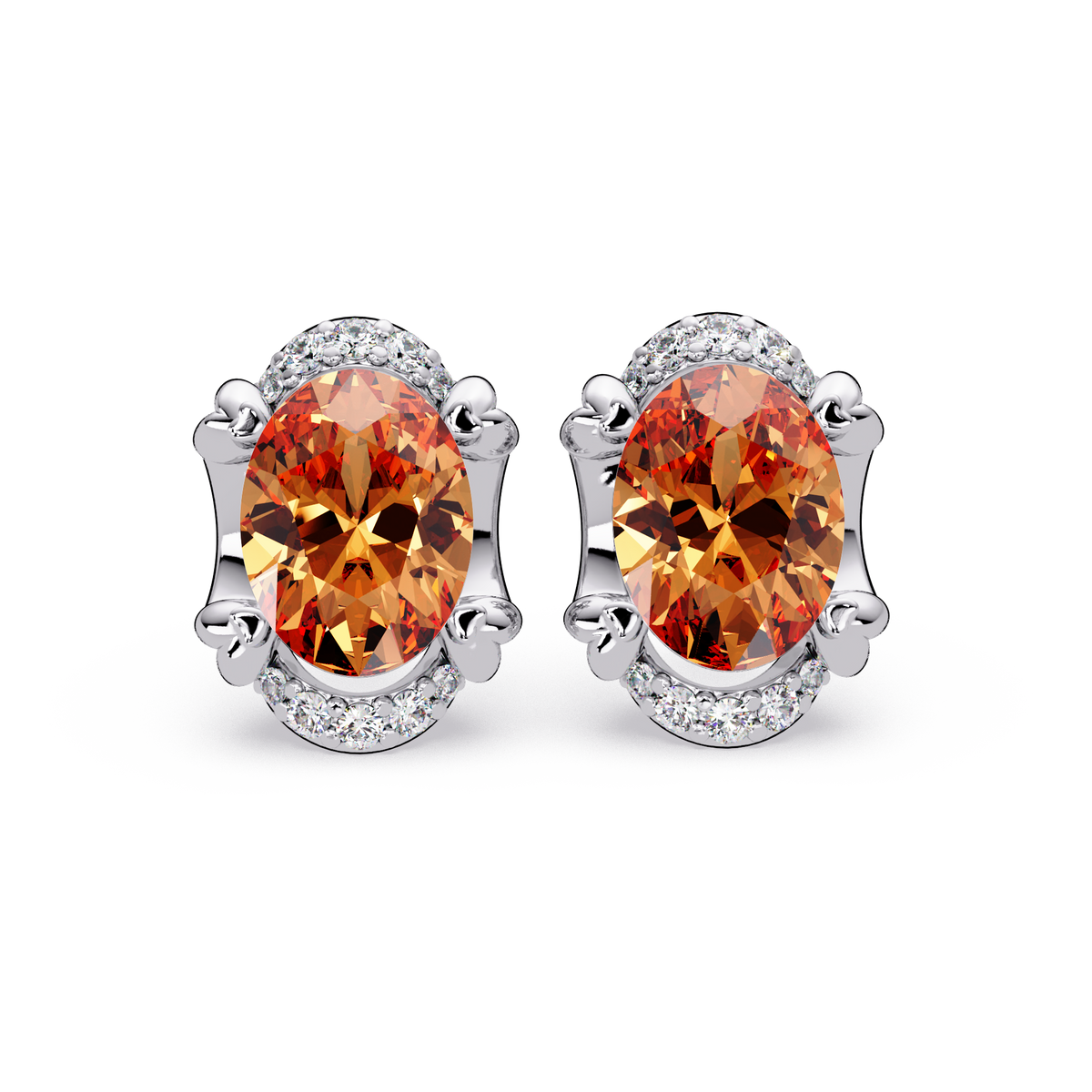 2.4 CTW Oval Colorstone and Diamond Accent Stud Earrings, Champagne Topaz, 14K White Gold