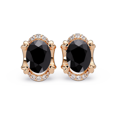 2.4 CTW Oval Halo Colorstone Stud Earrings, Onyx, 14K Rose Gold