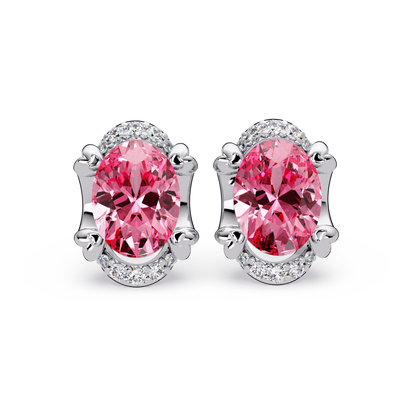 2.4 CTW Oval Colorstone and Diamond Accent Stud Earrings, Tourmaline Pink, 14K White Gold