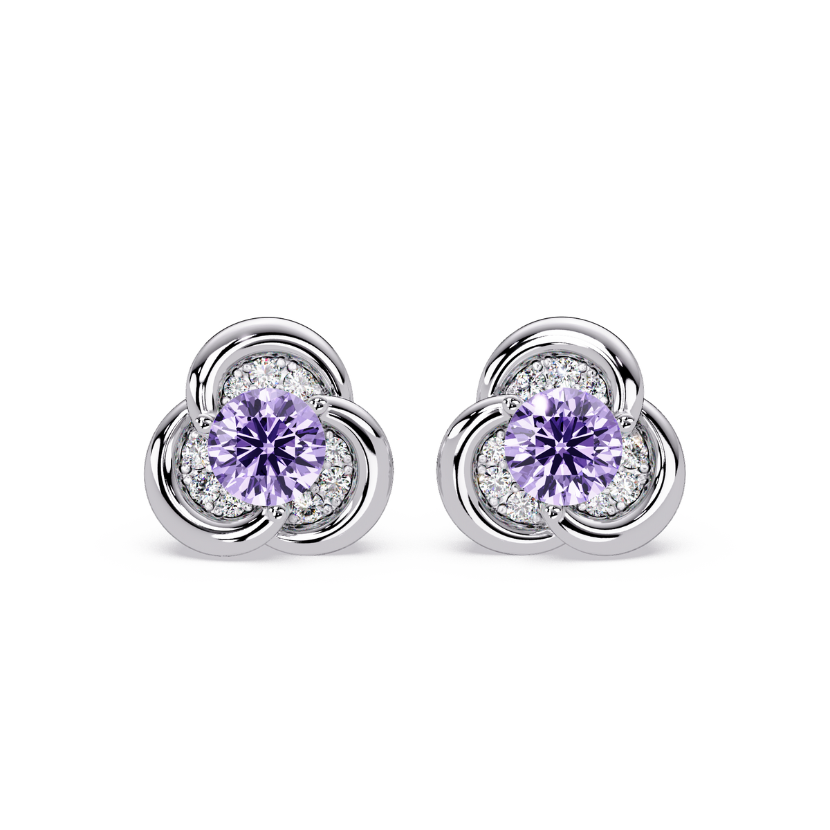 0.8 CTW Round Halo Colorstone Stud Earrings, Amethyst Purple, 14K White Gold