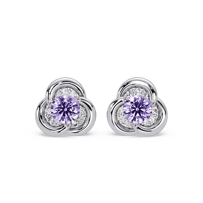 0.8 CTW Round Halo Colorstone Stud Earrings, Amethyst Purple, 14K White Gold