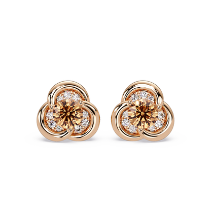 0.8 CTW Round Halo Colorstone Stud Earrings, Champagne Topaz, 14K Rose Gold