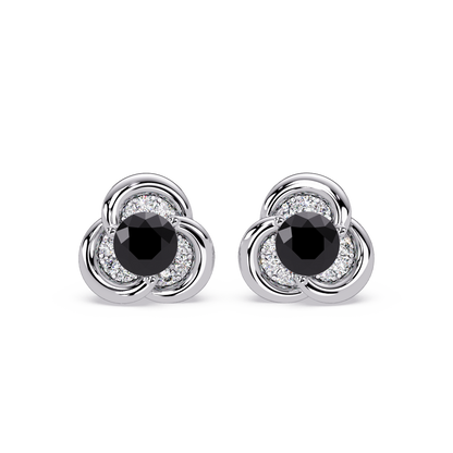 0.8 CTW Round Halo Colorstone Stud Earrings, Onyx, 14K White Gold