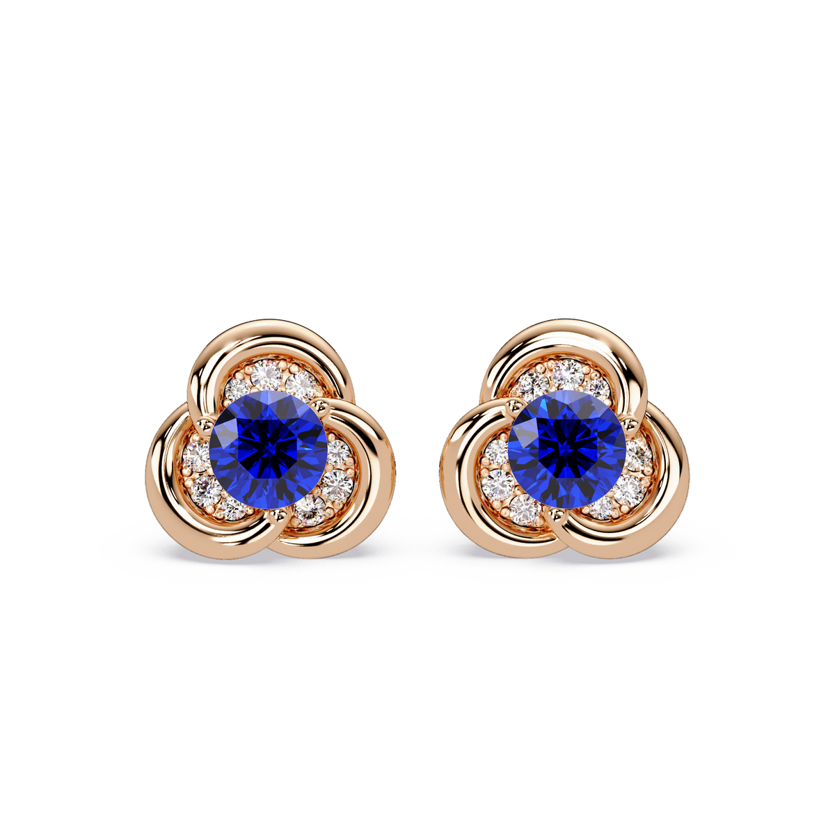 0.8 CTW Round Halo Colorstone Stud Earrings, Sapphire Blue, 14K Rose Gold