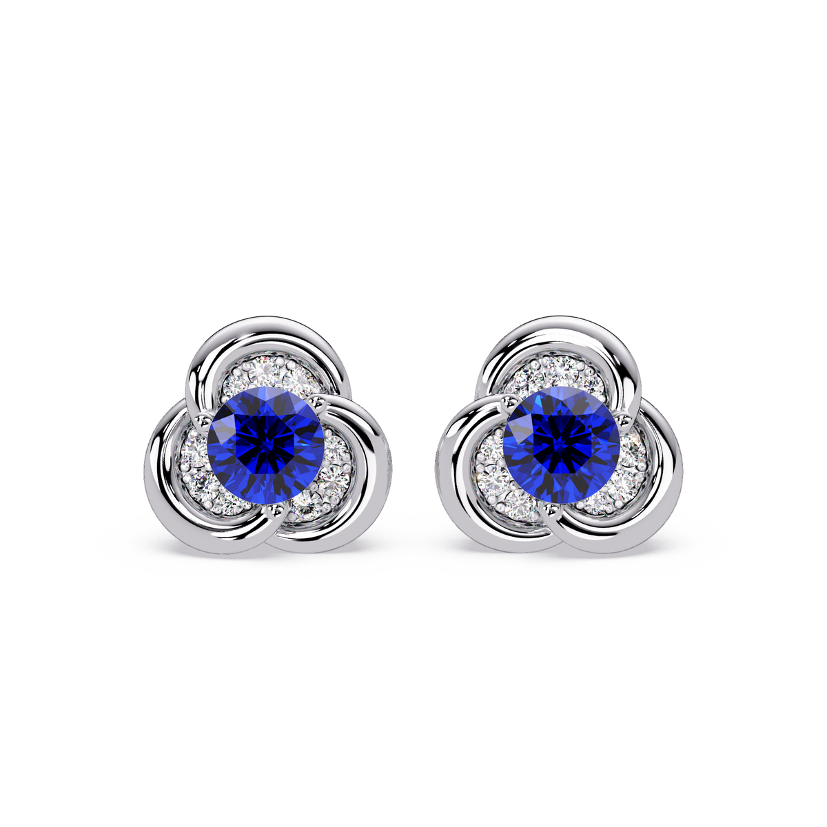 0.8 CTW Round Halo Colorstone Stud Earrings, Sapphire Blue, 14K White Gold