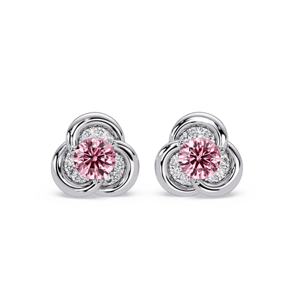 0.8 CTW Round Halo Colorstone Stud Earrings, Tourmaline Pink, 14K White Gold