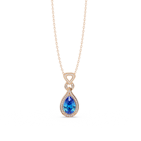 Aquamarine Blue pear halo pendant in 14K Rose Gold
