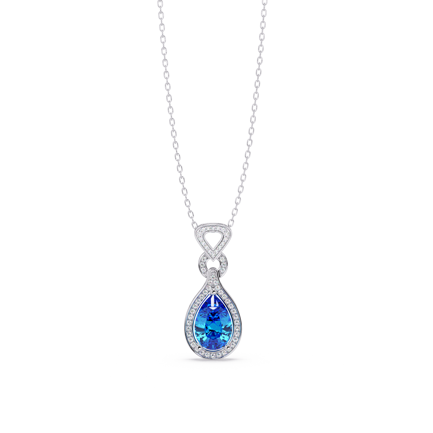 Aquamarine Blue pear halo pendant in 14K White Gold