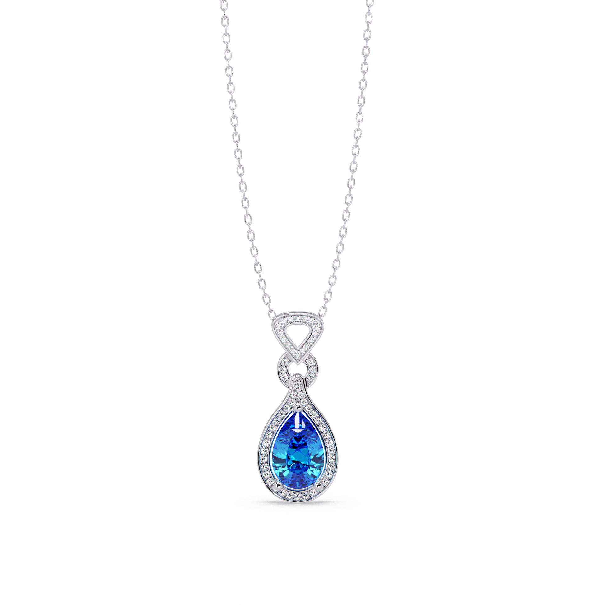 Aquamarine Blue pear halo pendant in 14K White Gold