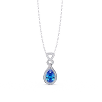 Aquamarine Blue pear halo pendant in 14K White Gold
