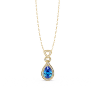 Aquamarine Blue pear halo pendant in 14K Yellow Gold