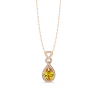 Citrine Yellow pear halo pendant in 14K Rose Gold