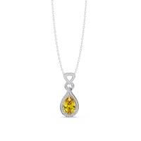 Citrine Yellow pear halo pendant in 14K White Gold