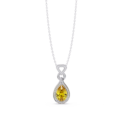 Citrine Yellow pear halo pendant in 14K White Gold