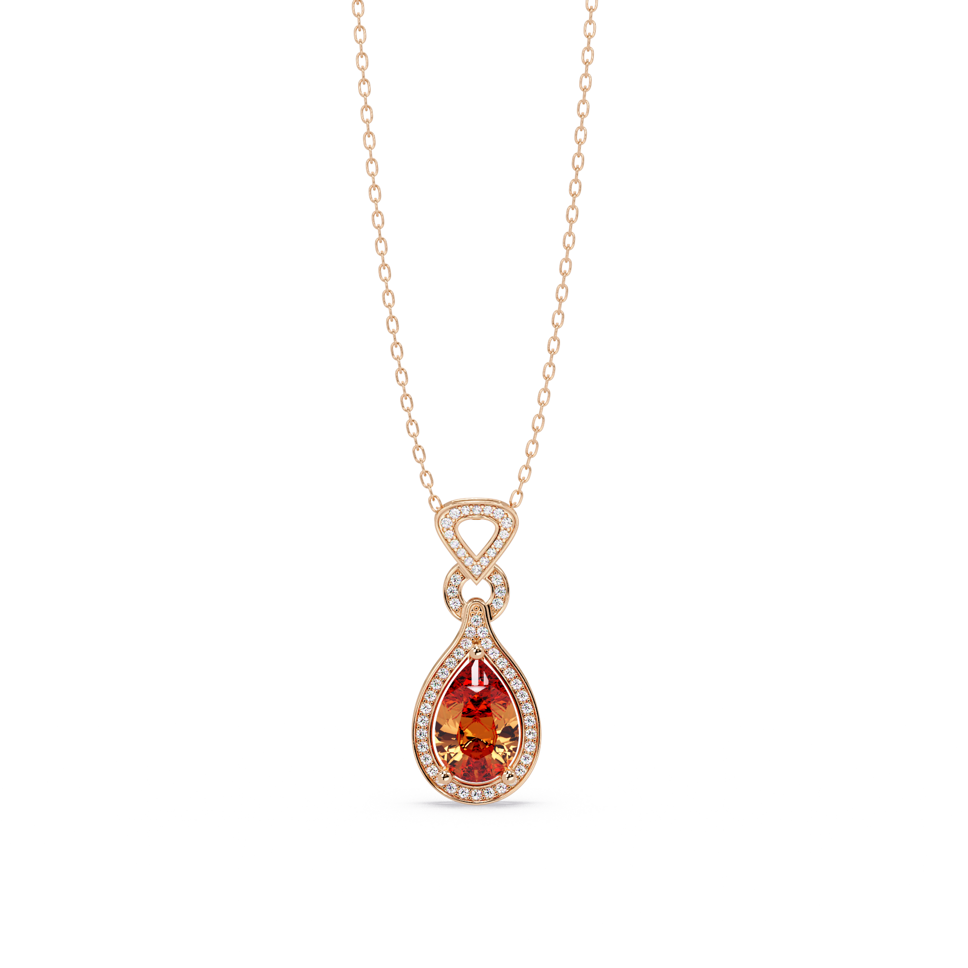 Garnet Red pear halo pendant in 14K Rose Gold