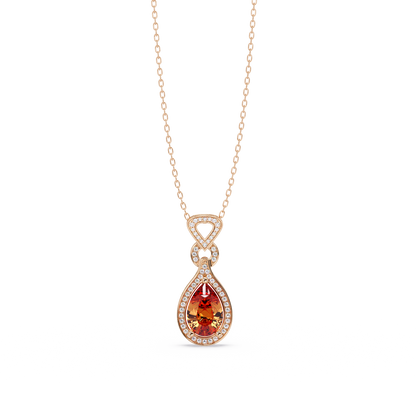 Garnet Red pear halo pendant in 14K Rose Gold
