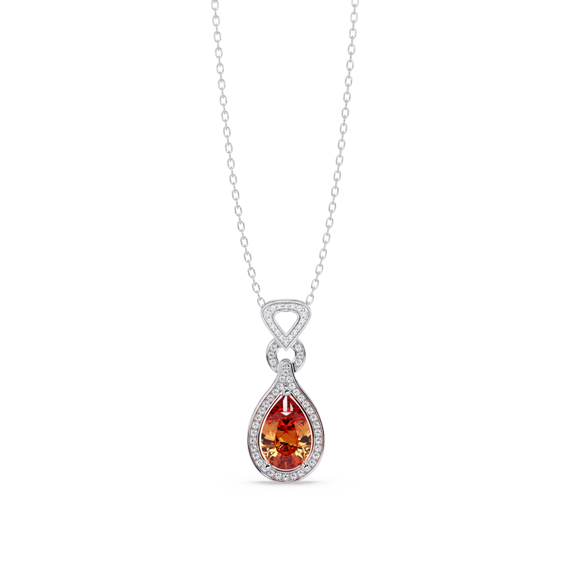 Garnet Red pear halo pendant in 14K White Gold