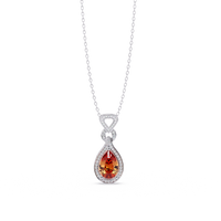 Garnet Red pear halo pendant in 14K White Gold