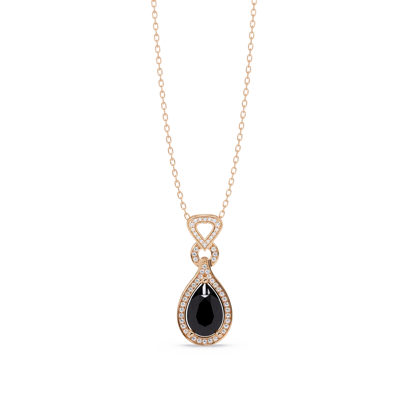 Onyx pear halo pendant in 14K Rose Gold
