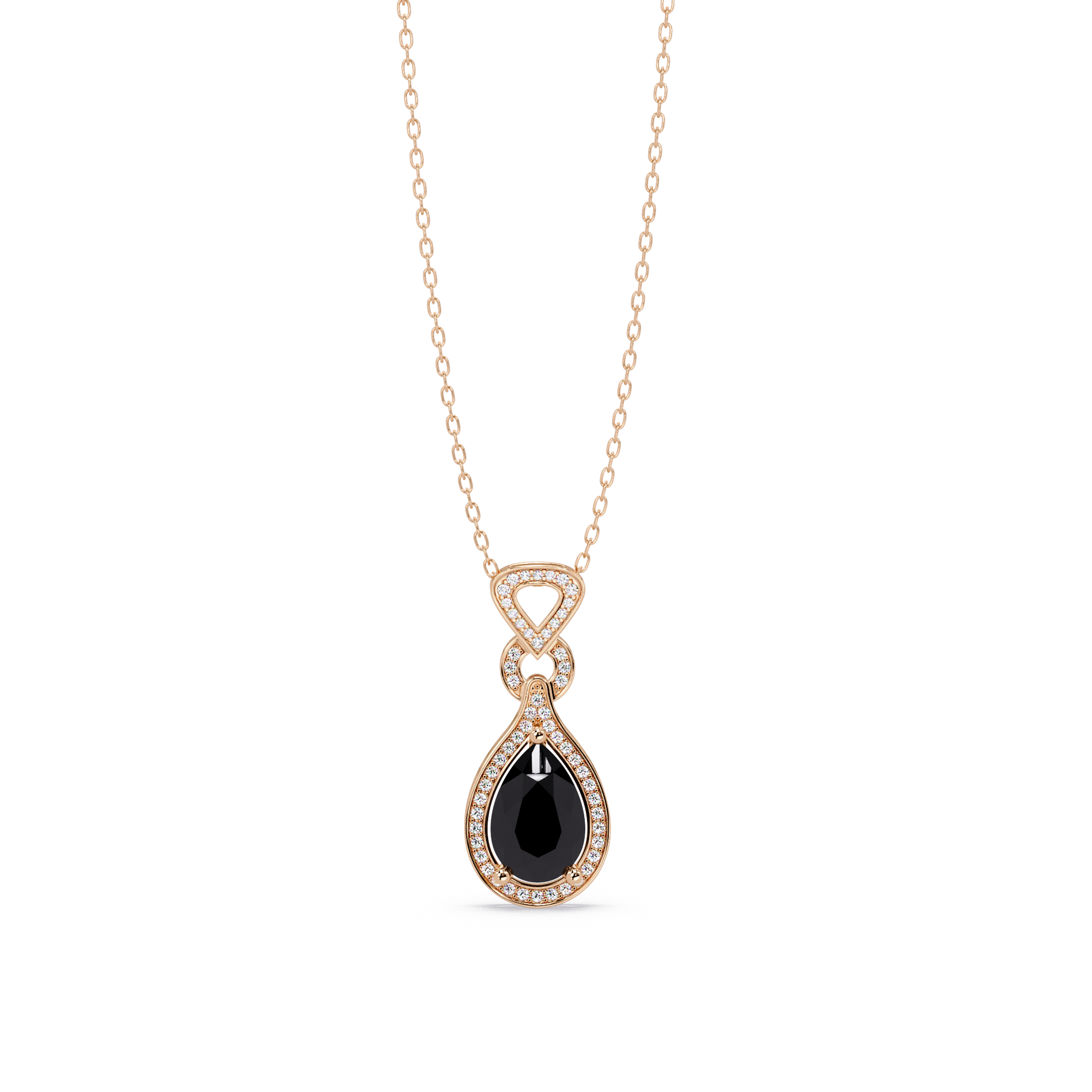 Onyx pear halo pendant in 14K Rose Gold