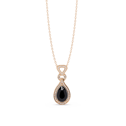 Onyx pear halo pendant in 14K Rose Gold