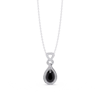 Onyx pear halo pendant in 14K White Gold