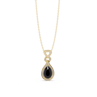 Onyx pear halo pendant in 14K Yellow Gold