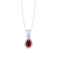 Ruby Red pear halo pendant in 14K White Gold