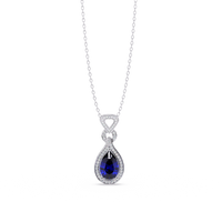 Sapphire Blue pear halo pendant in 14K White Gold