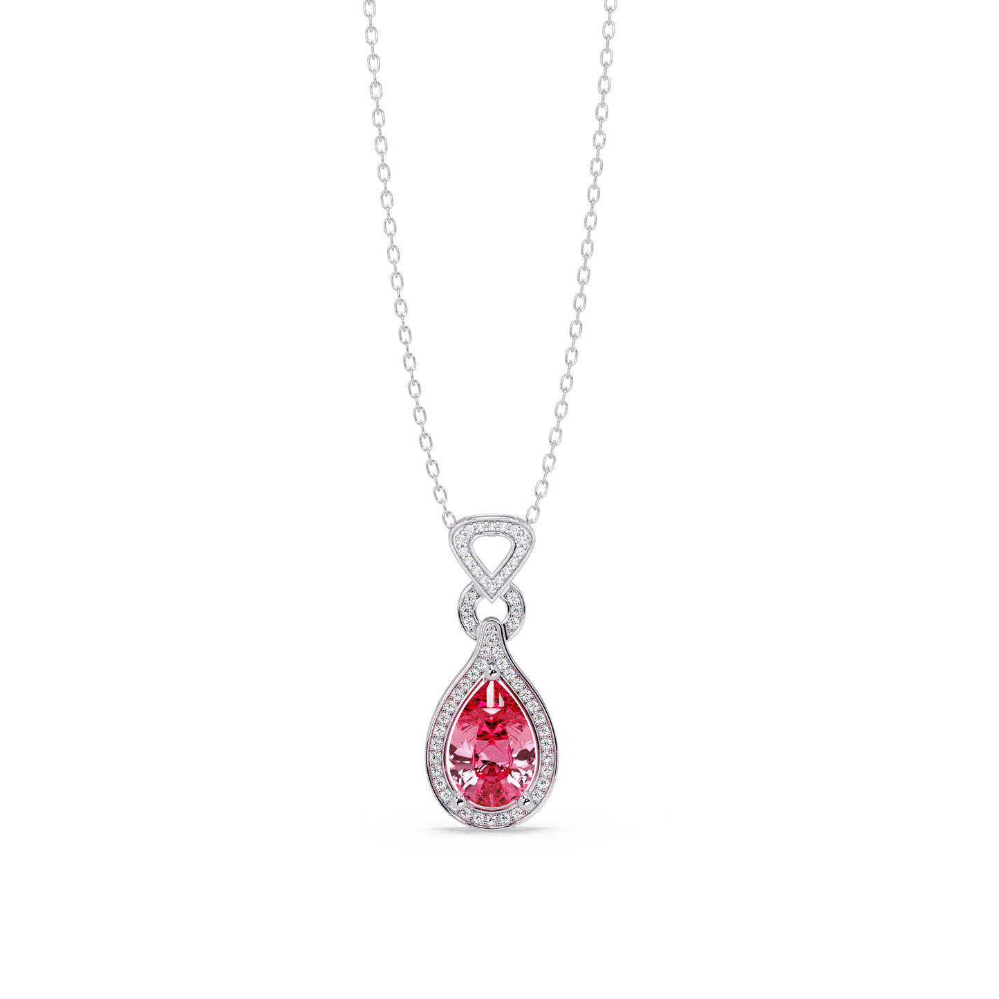 Tourmaline Pink pear halo pendant in 14K White Gold