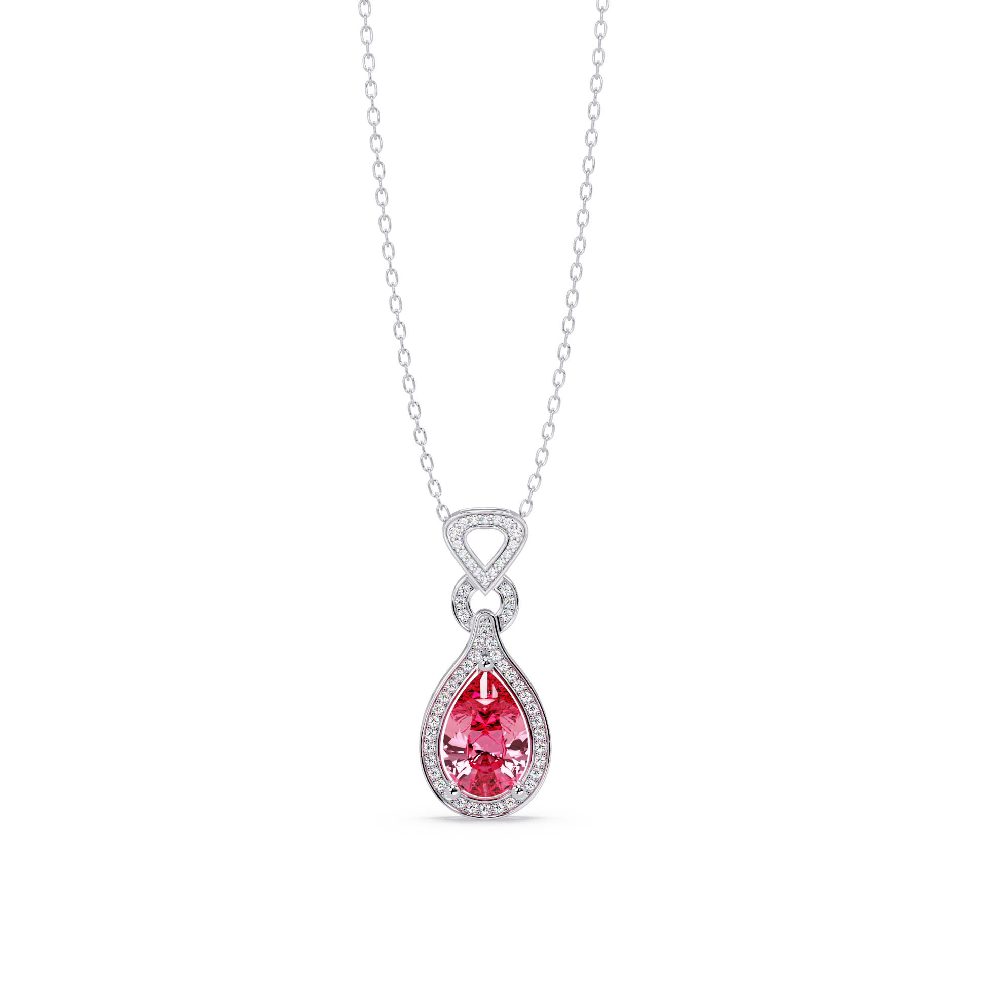 Tourmaline Pink pear halo pendant in 14K White Gold