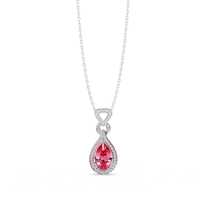 Tourmaline Pink pear halo pendant in 14K White Gold