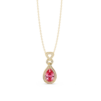Tourmaline Pink pear halo pendant in 14K Yellow Gold