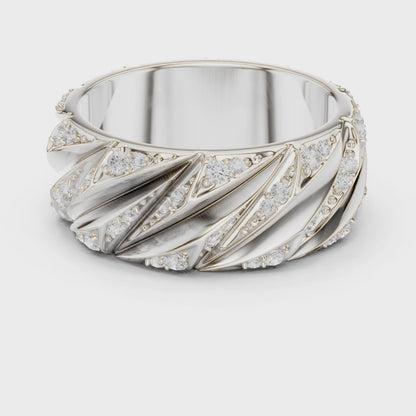 0.63 CTW Round Lab-Grown Diamond Sculpted Leaf Men’s Band in 14K Gold