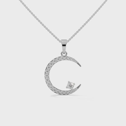 0.50 CT. Crescent Moon Diamond Pendant | Lab Grown | 14K Gold & Platinum