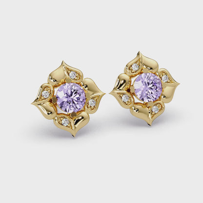 0.5 CTW Round Floral Colorstone Cluster Stud Earrings