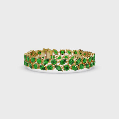 17.8 CTW Three-Row Mixed-Shape Colorstone Tennis Bracelet | 14K Gold & Platinum – Lunéa Paris