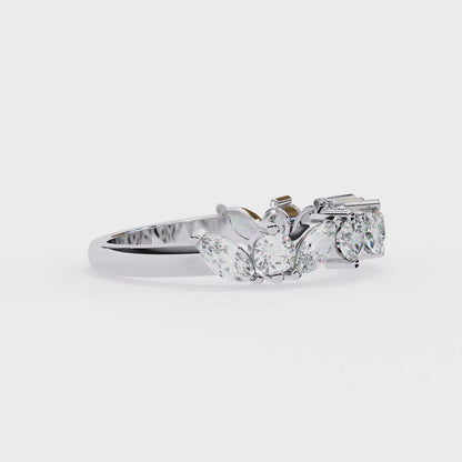 0.90 CTW Marquise And Round Lab Grown Diamond Alternating Wedding Band 14K Gold