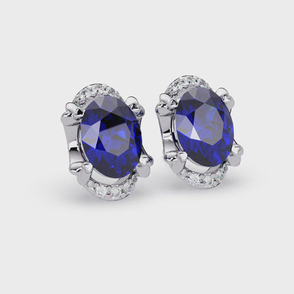 2.4 CTW Oval Halo Colorstone Stud Earrings
