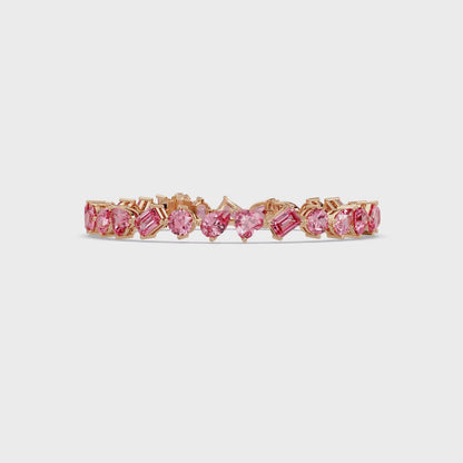 9.9 CTW Five-Shape Floral Colorstone Tennis Bracelet | 14K Gold & Platinum – Lunéa Paris
