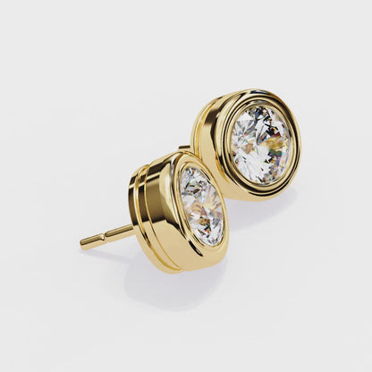 2.57 CTW Round Lab-Grown Diamond Bezel-Set Stud Earrings in 14K Gold