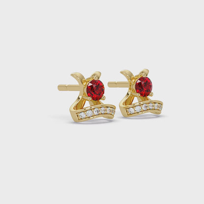 0.6 CTW Princess Colorstone & Round Diamond Accent Stud Earrings