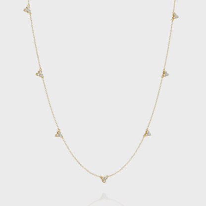 Diamond Clover Station Necklace 14K Gold Lab Grown Diamonds