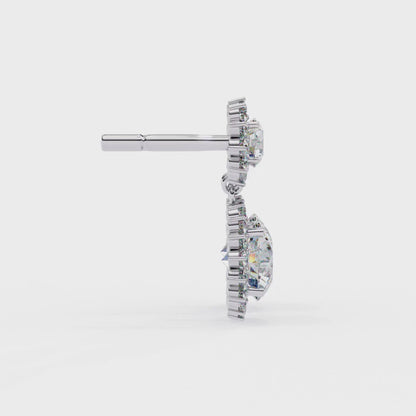 1.37 CTW Round Lab-Grown Diamond Double Halo Drop Earrings in 14K Gold