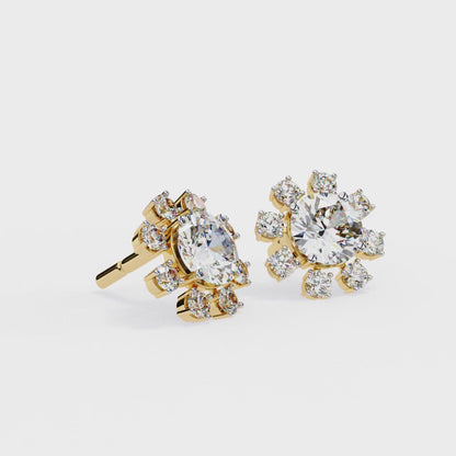 1.22 CTW Round Lab-Grown Diamond Floral Halo Stud Earrings in 14K Gold