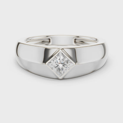 0.50 CT Princess-Cut Lab-Grown Diamond Bezel-Set Men’s Signet Ring in 14K Gold